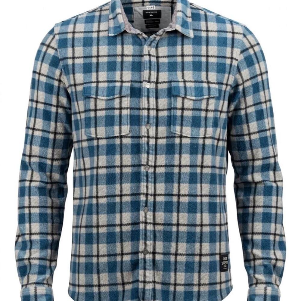Quiksilver Fleece Flannel Shirt Mens S Blue Plaid Regular Fit